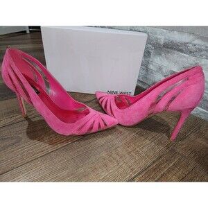 Nine West Women's Favant Fuchsia Pink Suede Heels Pointed Toe Size 9.5M